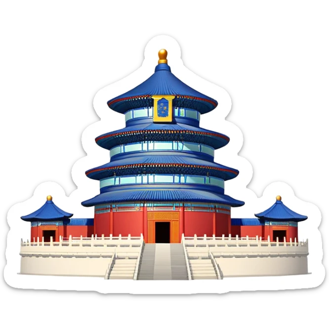 Temple of Heaven Beijing, simplified emoji style with bold outlines and bright colors, cartoon style round blue roof temple sticker