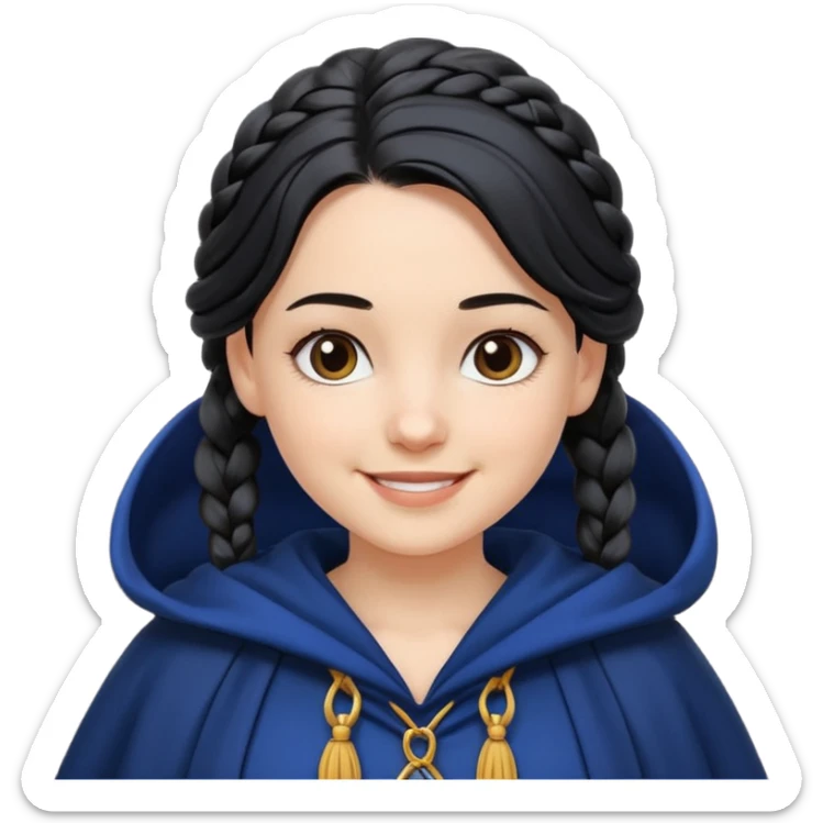 braid black hair, white girl, dark blue cloak, happy smile sticker