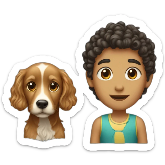 short hair boy with long hair girl with curly dog sticker