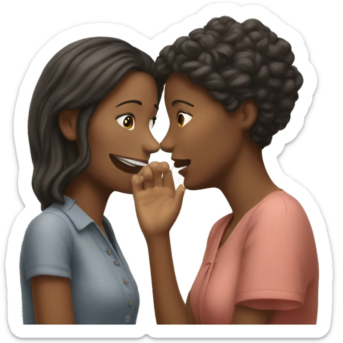 One woman whispers into the ear of another woman closing by hand sticker