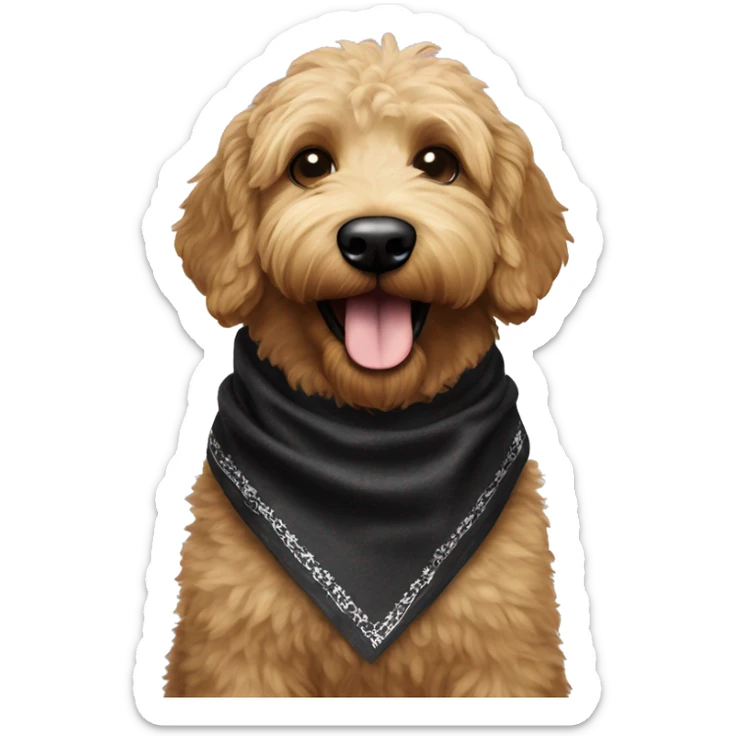 BLACK golden doodle wearing sunglasses with a big smile. Also with a bandanna around its neck. Dog needs to be all black sticker