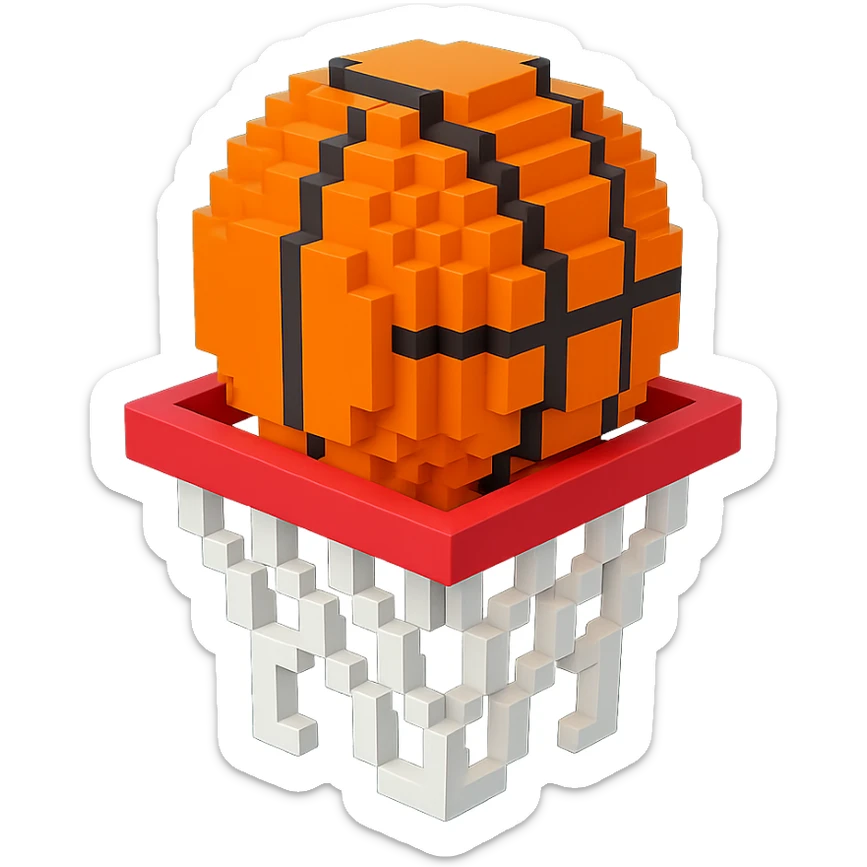 A voxel-style basketball in a net sticker
