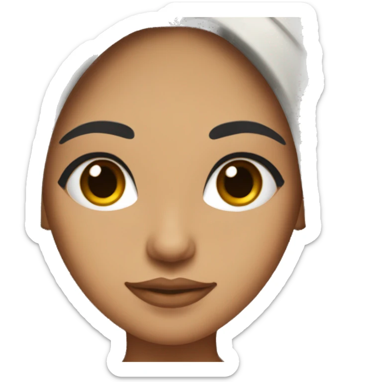 a hispanic girl with long black straight hair with red blush cheeks and mid eyelashes and a lil tan sticker