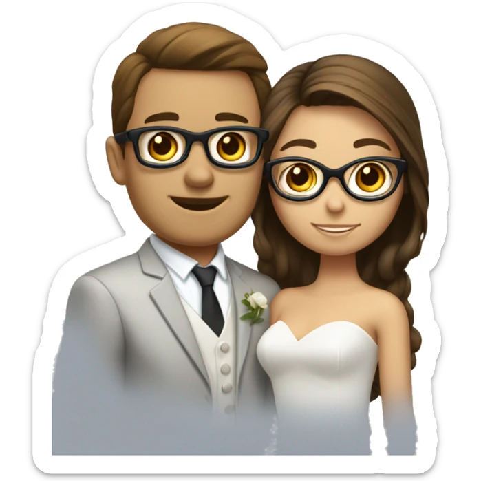 Mariage entre une fille au cheveux brun et un homme a lunettes  sticker