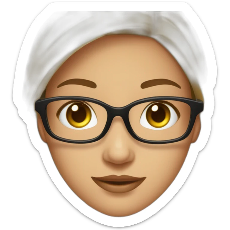 une fille avec de long cheveux noir lisse , et avec des lunette (en forme de carrer un peu déformé) assez grosse comparer a ça tête ,avec la couleur des yeux verts , et la peau assez clair sticker