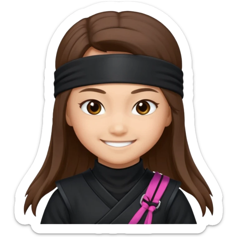 i need girl ninja smile with long brown hair with black costume with name mabel sticker