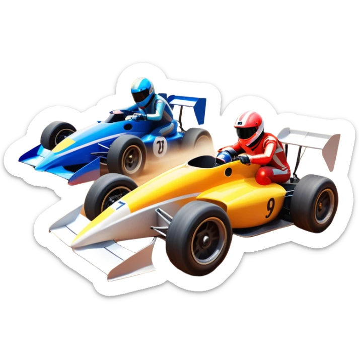 A sleek racing car and motorcycle speeding on a track, leaving a trail of dust behind. The scene captures the thrill of high-speed competition, with blurred motion and vibrant colors, highlighting the dynamic energy of motorsport. sticker