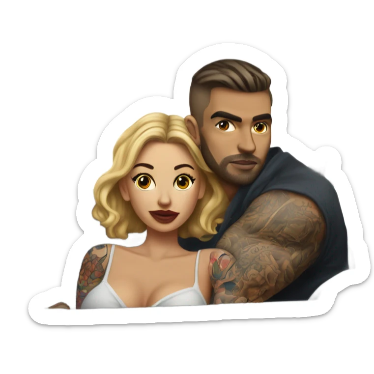 Hyper Realistic gorgeous woman and handsome tattooed man kissing in the front seat of a car sticker