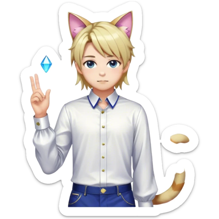effeminate young femboy man with shiny hair, cat ears, blouse, cute, gorgeous, anime, catboy, full body sticker