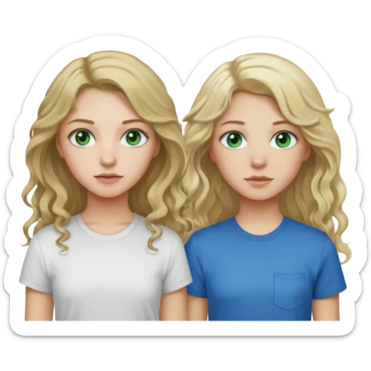 Girl who is pale with long slightly curly hair and green eyes next to a girl with mid length dirty blonde hair and blue eyes who is also pale sticker