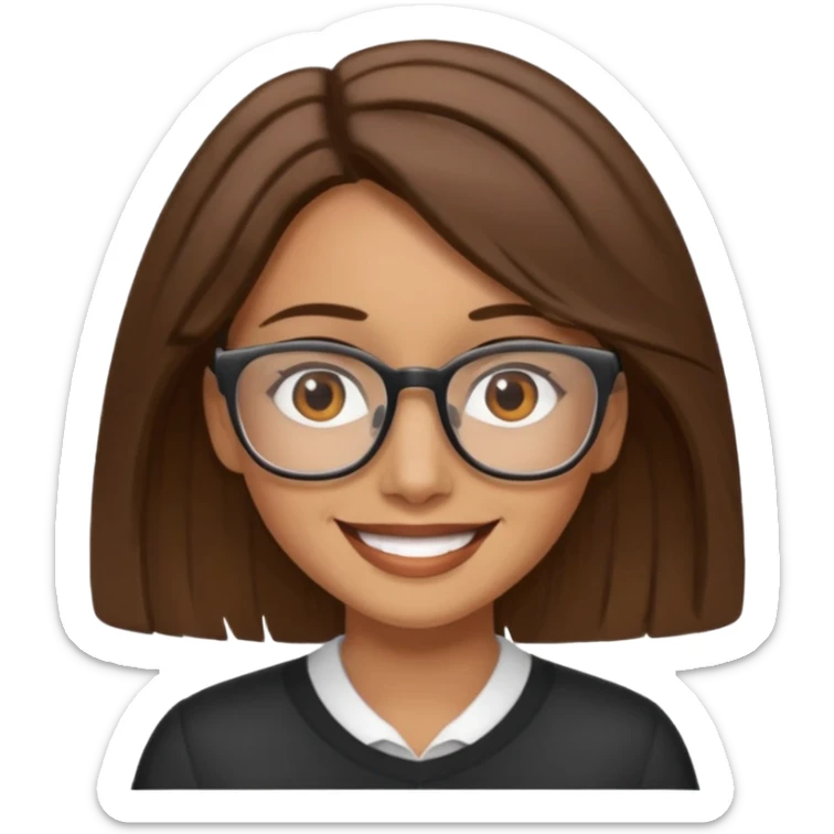 emoji of a tan woman with brown eyes and brown shoulder length hair, smiling and working sticker