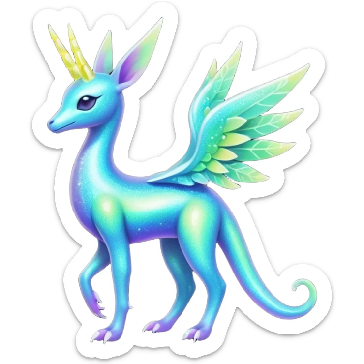 Shiny Exotic Futuristic Tropical Colorful Neon-colored Glittery Ethereal Sparkly Amaura-Aurorus-Fakémon-hybrid-creature (full body)  sticker