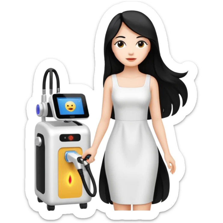 Hada con máquina de depilación láser con vestido blanco y pelo negro  sticker