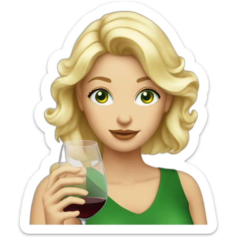 Blond beautiful woman green eyes, with a glass of wine sticker