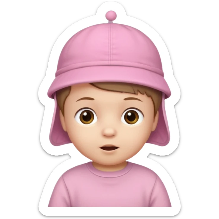 White-skinned baby, brown short hair, wearing a cap on his head, in a pink shirt for his birthday sticker
