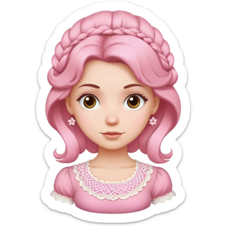 White girl with pink shirt with doily hair sticker