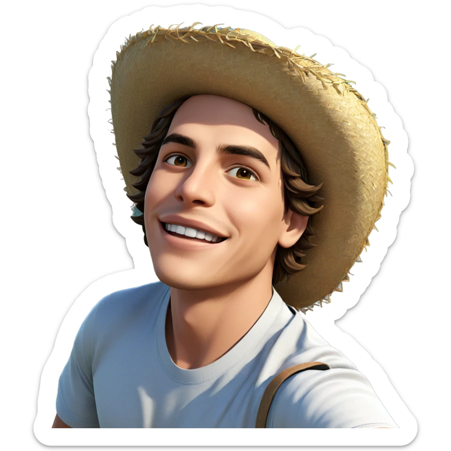 boy in straw hat smiling sticker