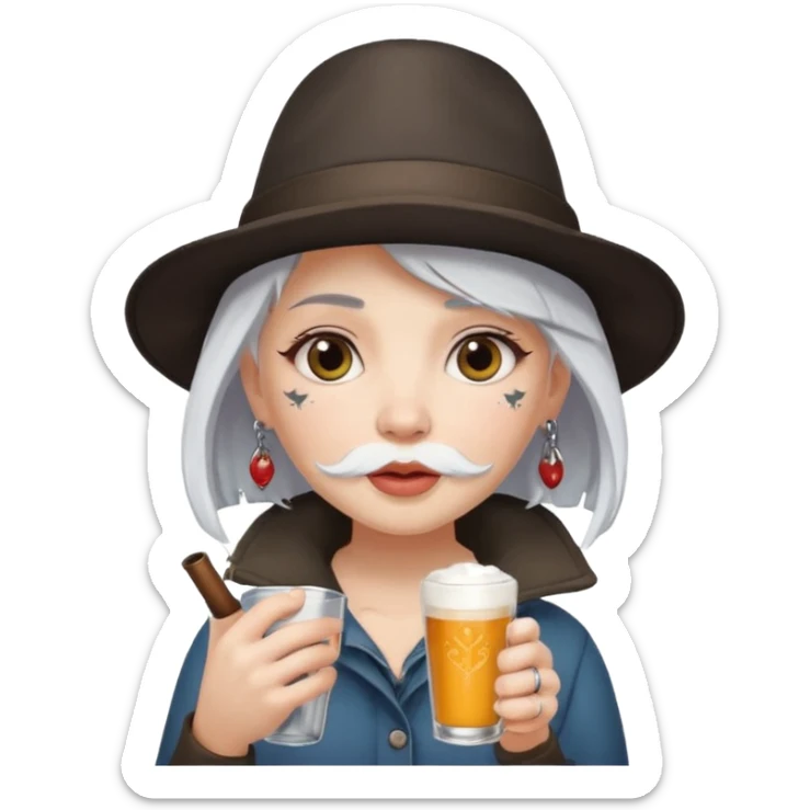  tatoo girl Drink holders with hat white hair white bearded  sticker