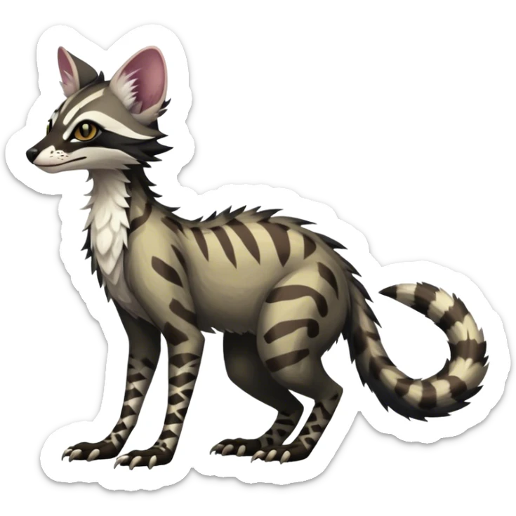 Feral Rare Fantasy dark tropical Vernid-Sergal-Genet-Trico-species by LiLaiRa, random markings, tufted tail, tufted ears, full body sticker