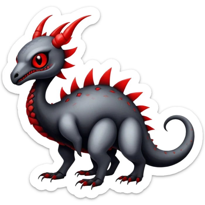 a white exotic edgy vernid-fionbr-Fakémon-creature, with black belly and red eyes, full body sticker
