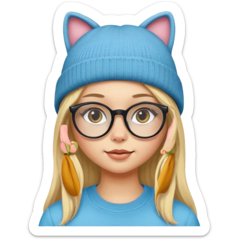 black Blonde girl wearing cat  glasses and beanie, long hair sticker
