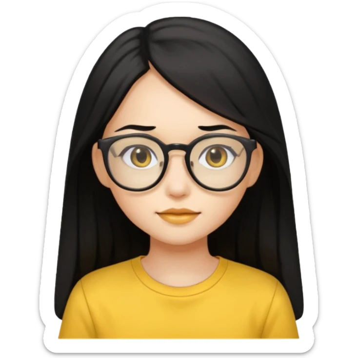 Nails cute with hello kitty wear glasses black long  hair wear, yellow shirt for circle profile picture sticker