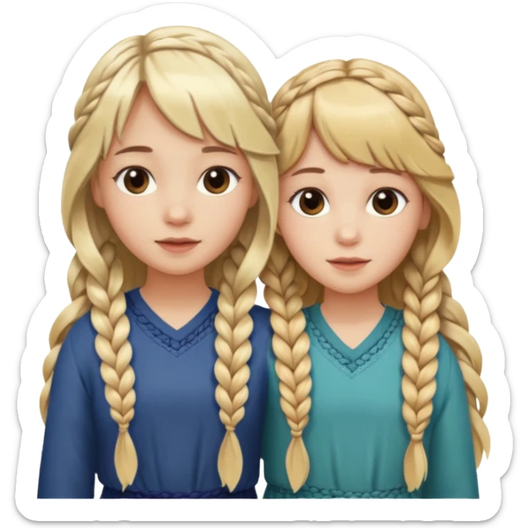 Sister with bangs and long wavy flowing blonde hair and her sister with long brown hair  braided to one side.  Close loving sisters💛 sticker