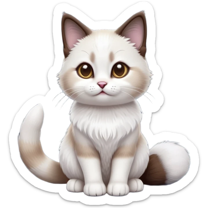 cinematic-[showshoe cat]-realistic-full-body-sitting-emoji,-tail-curled-playfully-around-its-paws,-head-tilted-dramatically,-fluffy-[snowshoe cat]-fur,-simplified-yet-realistic-focused-features,-highly-detailed,-glowing-with-an-almost-sarcastic-glow sticker
