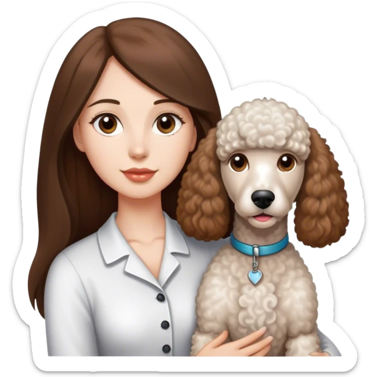 Long straight brown hair brown eyes beautiful women The white standard poodle you're holding sticker