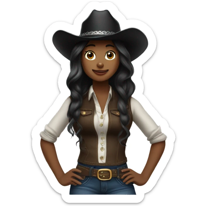 Pretty black cowgirl long hair wearing gallon hat sticker