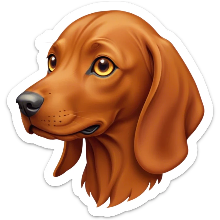 Cinematic Cute Vizsla Portrait Emoji, Head tilted playfully and inquisitively, featuring a sleek rust and gold Fur with a natural sheen, round, sparkling amber eyes filled with curiosity, Simplified yet irresistibly adorable features, highly detailed, glowing with a warm, friendly glow, high shine, affectionate and spirited, stylized with a touch of whimsy, bright and endearing, soft glowing outline, capturing the essence of a mischievous yet loving companion, so playful it feels like it could dash out of the screen and into your arms! sticker