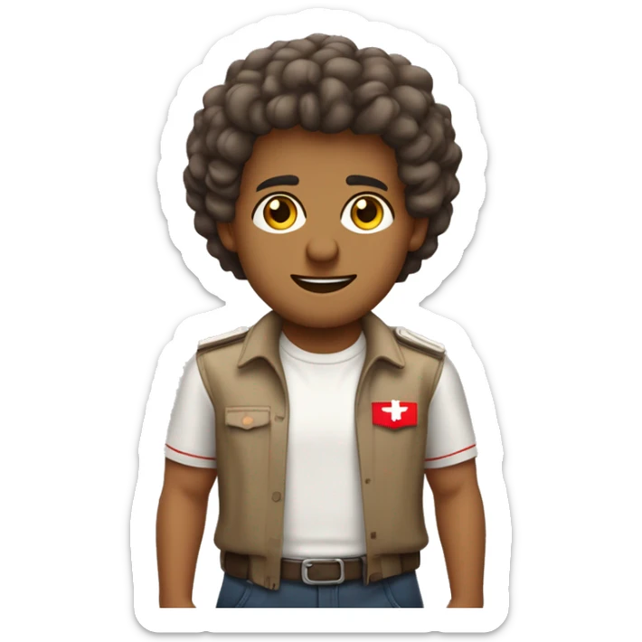 menino com cabelo castanho olhos castanho pele bege com camiseta do sao paulo cabelo liso. sticker