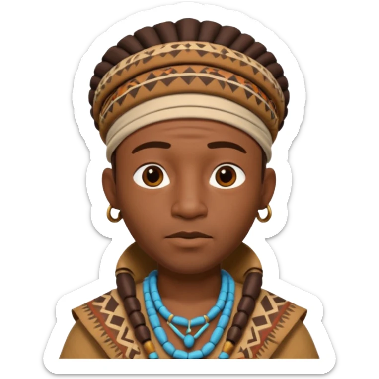 A 3D cartoon African man from the 1800s wearing traditional tribal clothing, calm expression, natural background, Memoji-style realism. sticker