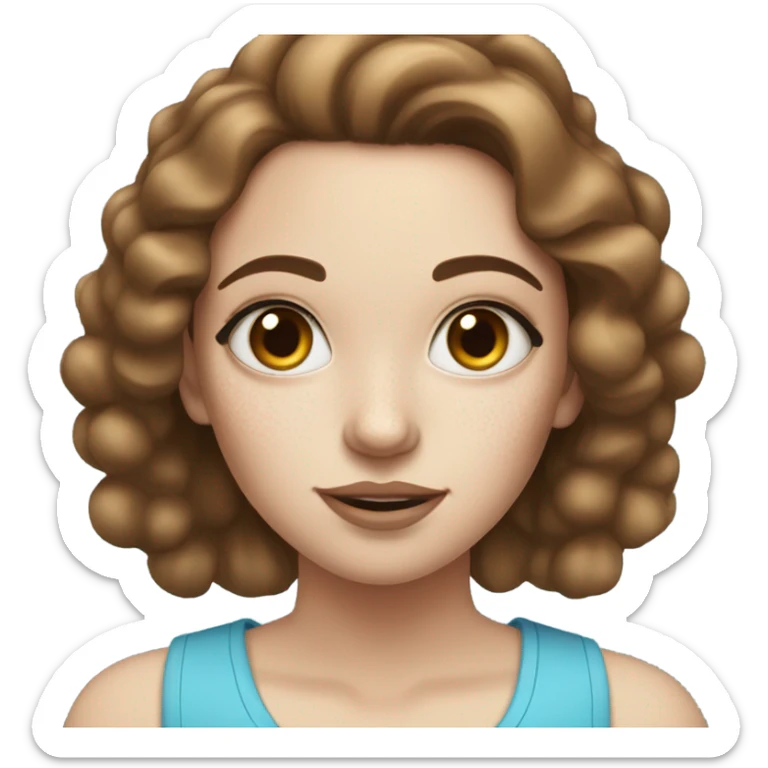 Girl applying her makeup on white skin while having Brown hair and blue eyes and freackles sticker