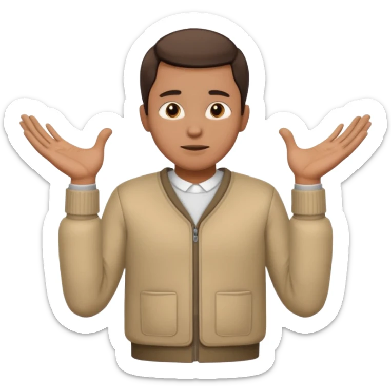 un hombre con las dos manos en el pecho, con las palmas de las manos abiertas. con ropa sticker