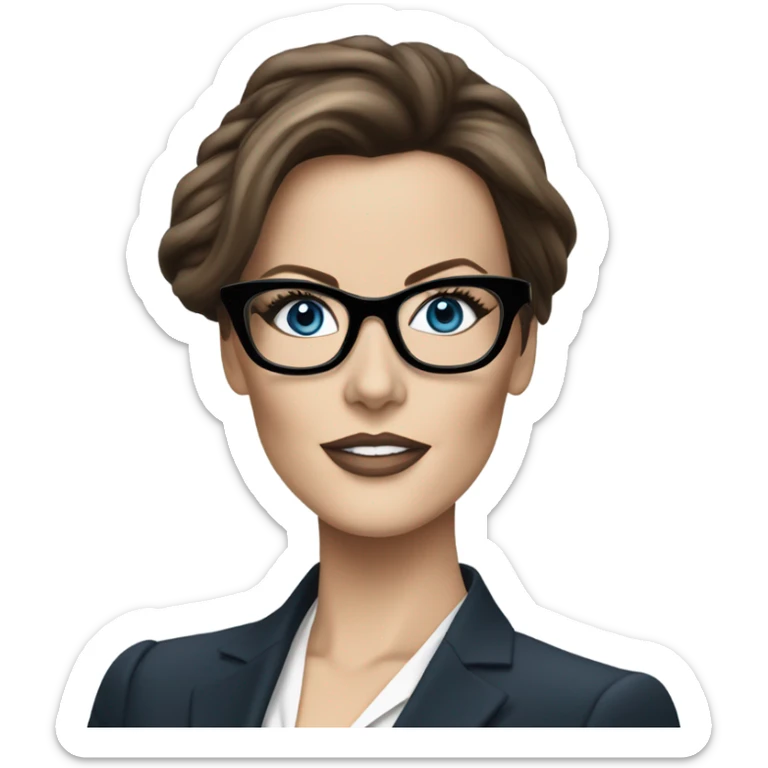 Realistic classy photo Kate Beckinsale blue eyes wearing glasses in a business meeting high fashion  sticker