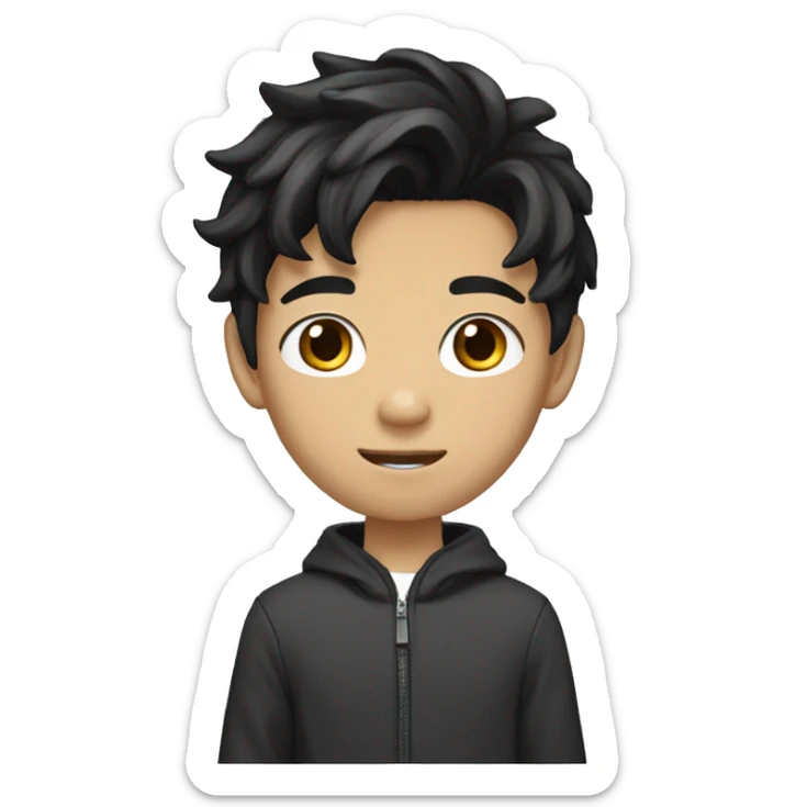 Teen boy type asian, Light brown skin, with long wavy black hair Little bit dezoom sticker
