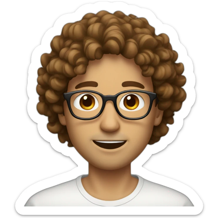 male with brown curly hair with a small brown Beard and round glasses eating cousous sticker