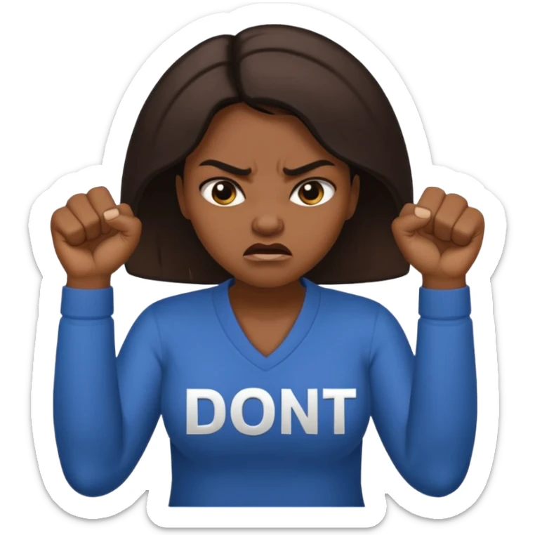 Letters saying “don’t PMO” meaining “don’t piss me off” With an angry lady standing behind the letters with her fingers up  sticker