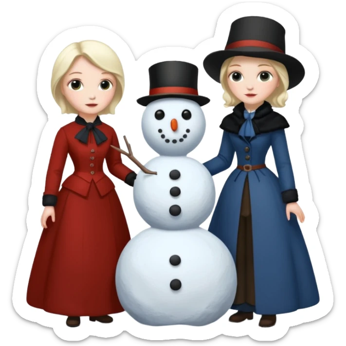 Virginia Poe and Maria Clemm 1800's full body building a snowman sticker