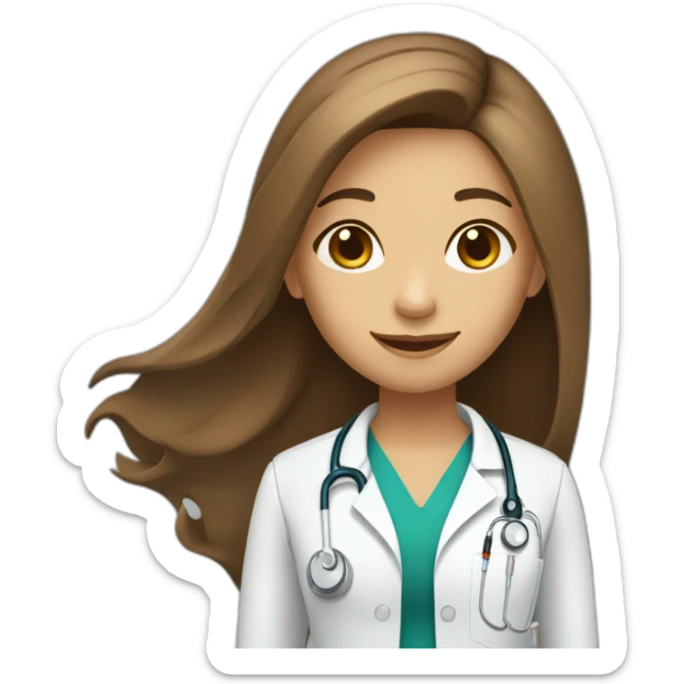 A brown long straight hair girl doctor with light brown skin with syringe smiles sticker