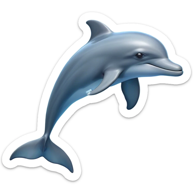 Cinematic Noble Bottlenose Dolphin Portrait Emoji, Poised and regal, with a sleek, streamlined body of shiny, glossy blue-gray skin, expressive, intelligent eyes, and a gracefully arched dorsal fin, Simplified yet sharp and sophisticated features, highly detailed, glowing with a radiant, sparkling aquatic glow, high shine, intelligent and majestic, stylized with an air of oceanic refinement, focused and elegant, soft glowing outline, capturing the essence of a watchful and confident dolphin that appears ready to leap out of the screen with effortless power! sticker