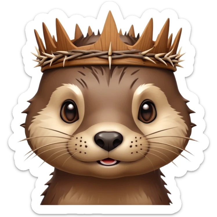 really cute confused otter face with wood christian spiky asymmetric Crown of thorns sticker
