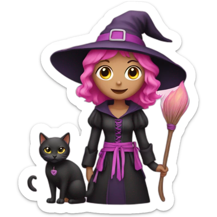 Witch with a cat pink  sticker