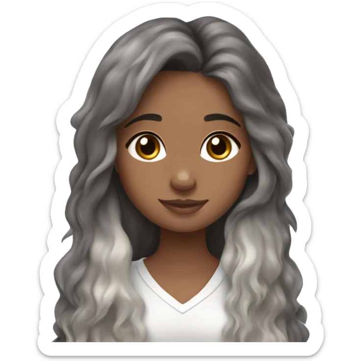 Girl with long brown hair holding blue merle Australian shepherd sticker