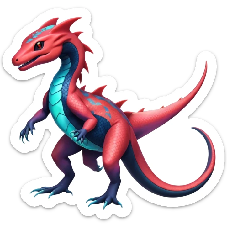 Colorful Iridescent Exotic Salandit-Aurorus-Salazzle-Salamence-Fakémon-hybrid-creature (full body)  sticker