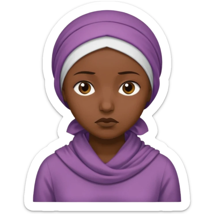 Emoji portrait of a female domestic slave. She has a sad expression and wears a plain dress with a headscarf. sticker