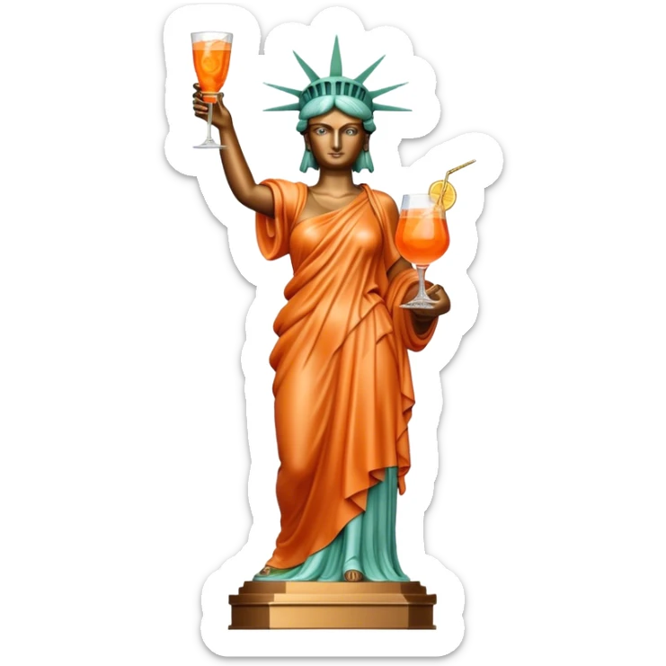 FULL BODY OF STATUE OF LIBERTY WITH AN APEROL SPRITZ COCKTAIL sticker