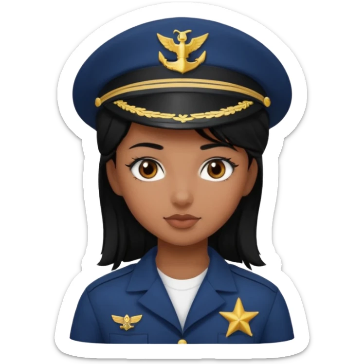Girl navy sailor black hair brown skin with eyes dark brown sticker