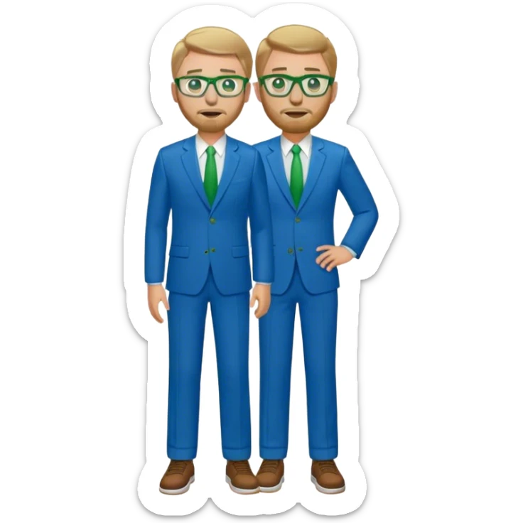 full body White male basketball coach light brown/ blond hair, short beard, green/blue eyes wearing glasses and blue and green suit sticker